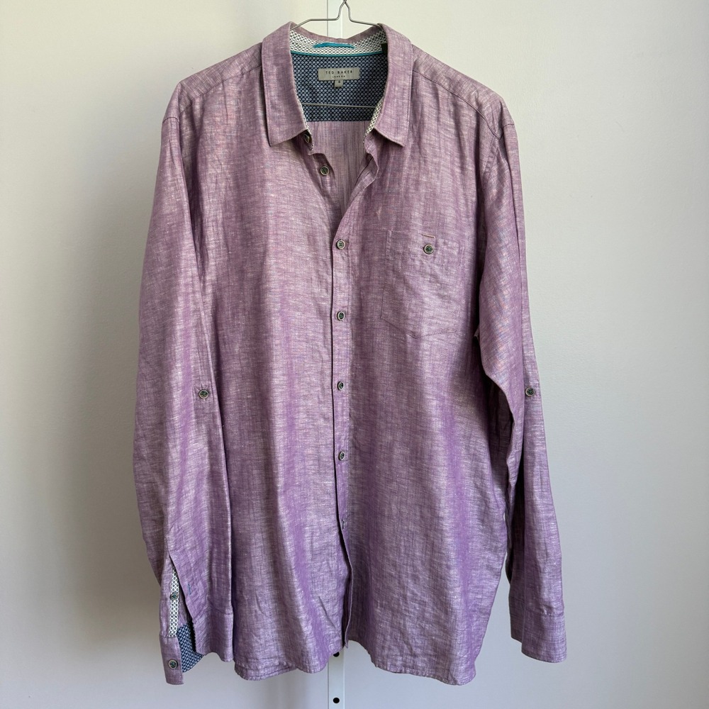 Ted Baker London Linen Button-Up Shirt Long Sleeve Casual Purple Size 6